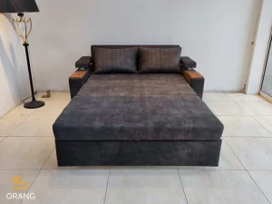 کاناپه تختخواب شو مدل کاروان دسته دوبل نمای رو به رو تخت شده