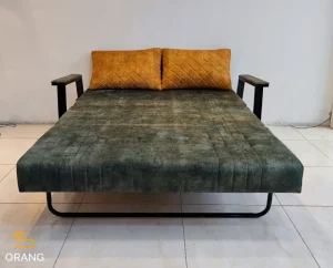 کاناپه تختخواب شو مدل زیرهم رو دسته فلزی نمای رو به رو حالت تخت