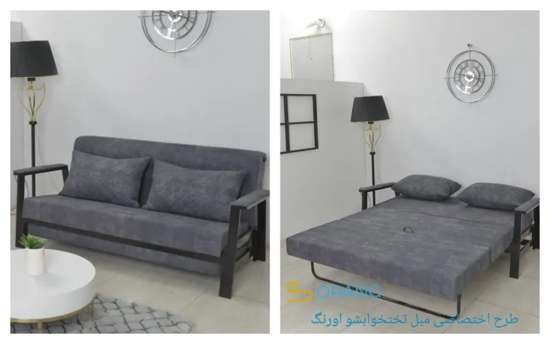 مبل تخت خوابشو راحتی دو نفره مدل زیرهمرو دسته فلزی