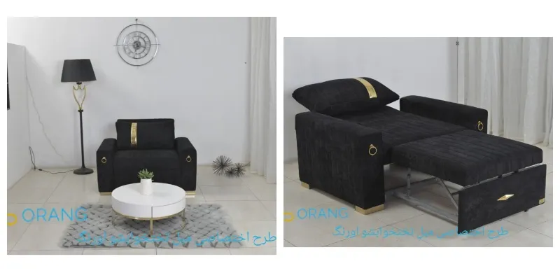 مبل تخت خوابشو مدل ریلی دسته مکعب