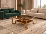 میز جلو مبلی دو طبقه فلزی طلایی رنگ